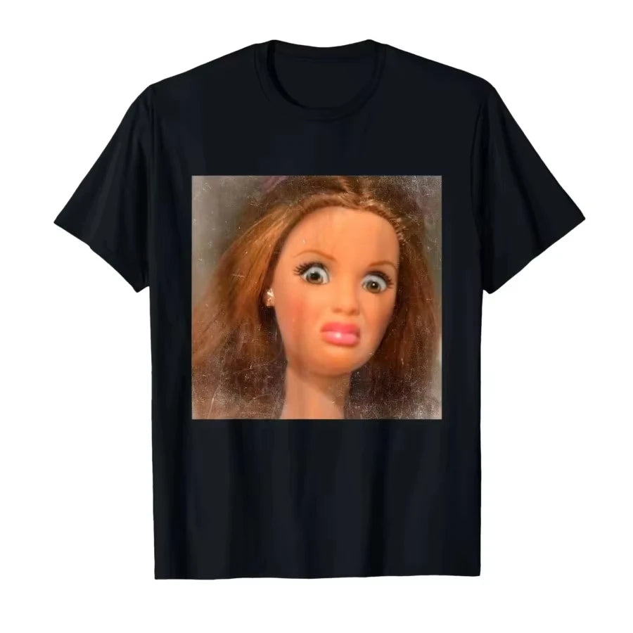 2026 Hot Selling Fashion New Style Fun Disgusting Doll Face Meme T-shirt Men's and Women's Round Neck T-shirt Top Plus Size