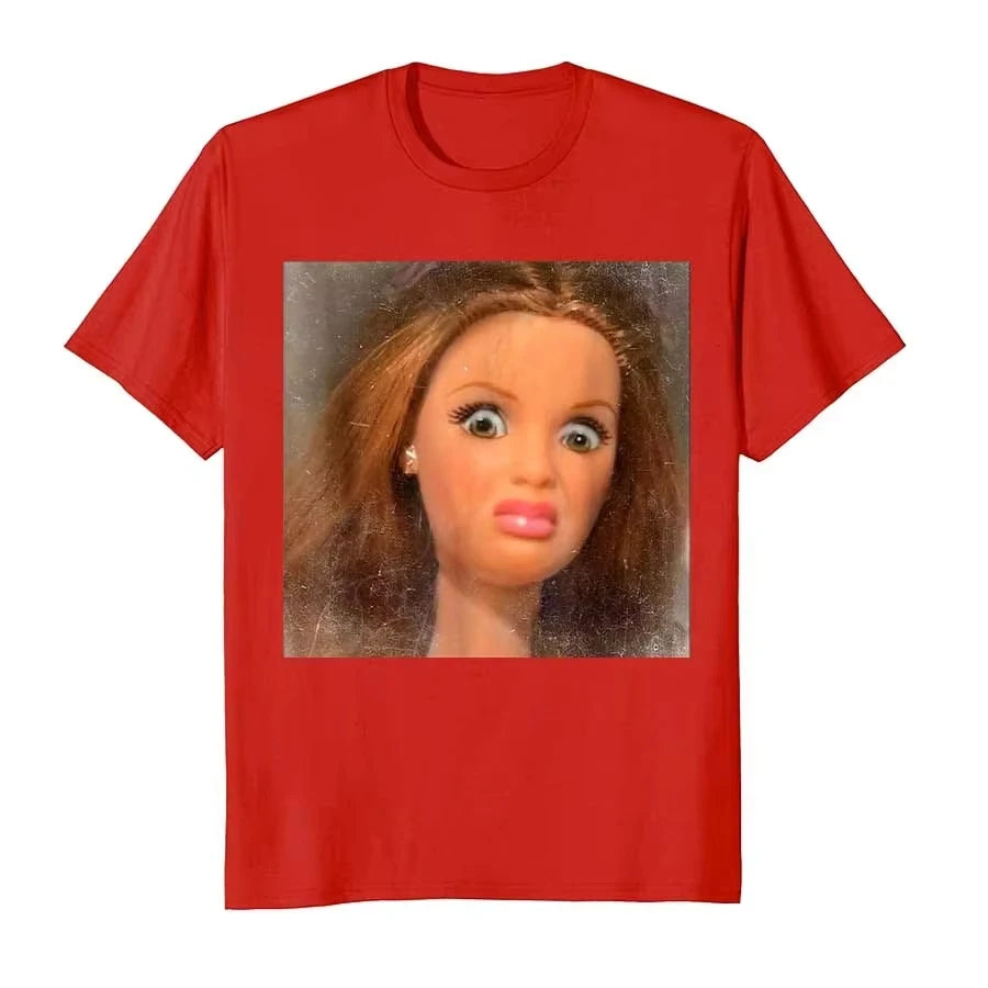 2026 Hot Selling Fashion New Style Fun Disgusting Doll Face Meme T-shirt Men's and Women's Round Neck T-shirt Top Plus Size