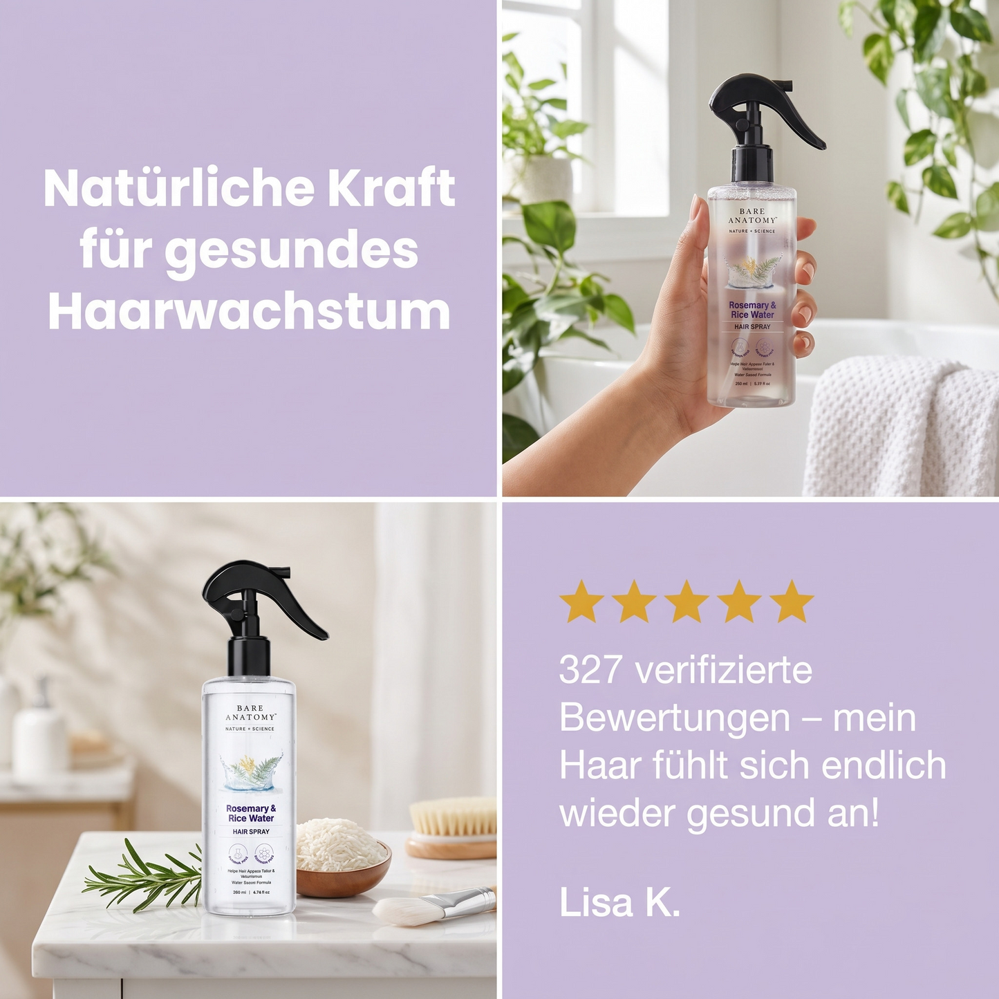 Bare Anatomy Haarspray mit Rosmarin & Reiswasser-Formel, 200 ml