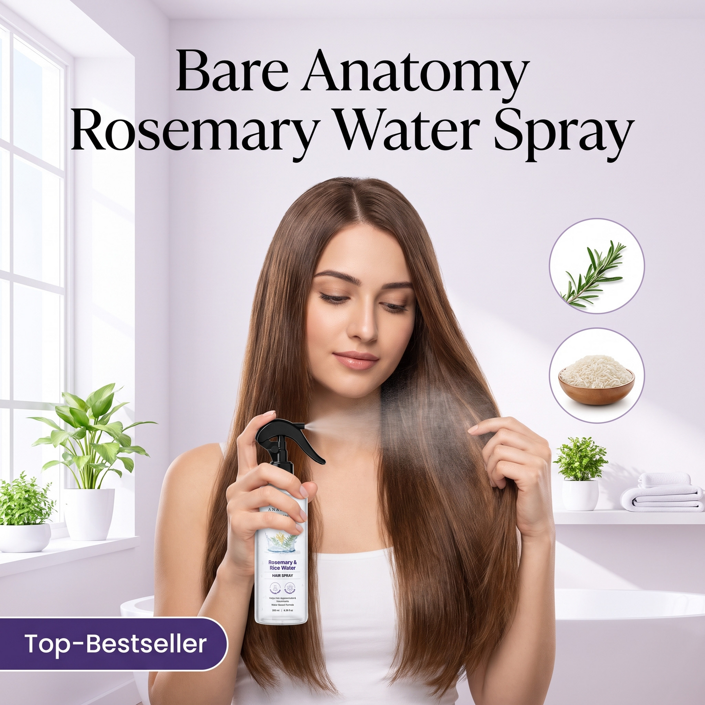 Bare Anatomy Haarspray mit Rosmarin & Reiswasser-Formel, 200 ml